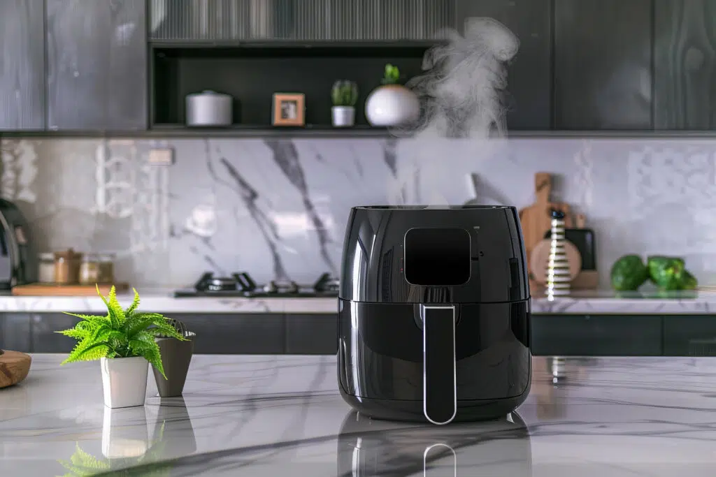 مطبخ يحتوى على Air fryer كأحد أجهزة الطبخ في جهاز العروسة
